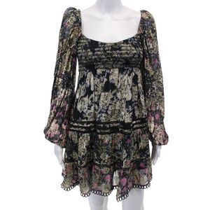 Hemant & Nandita Womens Metallic Puff Sleeve A Line Mini Dress Multi Size XS